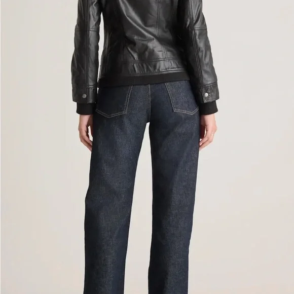 Quince NWOT Women's Black Leather Jacket with Hood - Picture 4 of 13